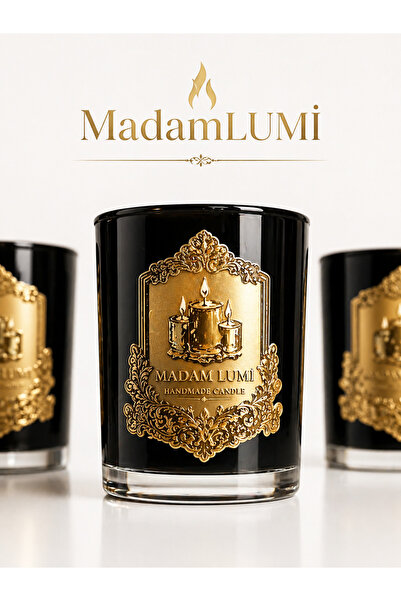 Madamlumi Lüks Siyah Cam Mum – Gold Etiketli El Yapımı Dekoratif Kokulu Mum