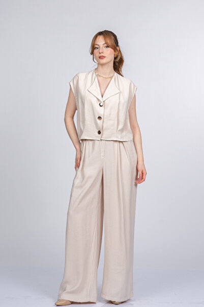 MissVina Γιλέκο με φαρδιά λαιμόκοψη Celinea και παντελόνι με φαρδιά μπατζάκια