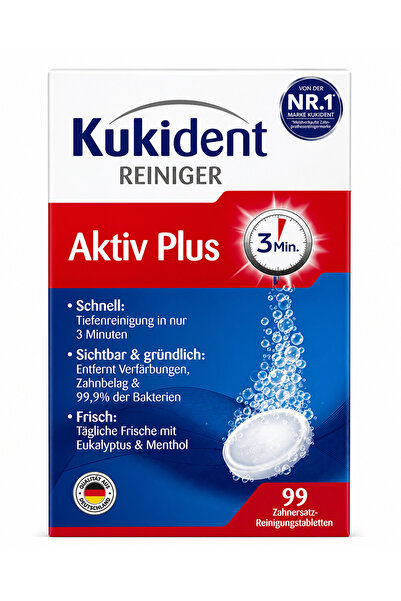 Kukident Aktiv Plus Protez Diş Temizleme Tableti 99 Adet – 3 Dakikada Etkili ...