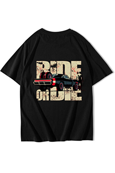 BRZ COLLECTION Unisex Oversize Car Ride Or Die T-shirt Siyah