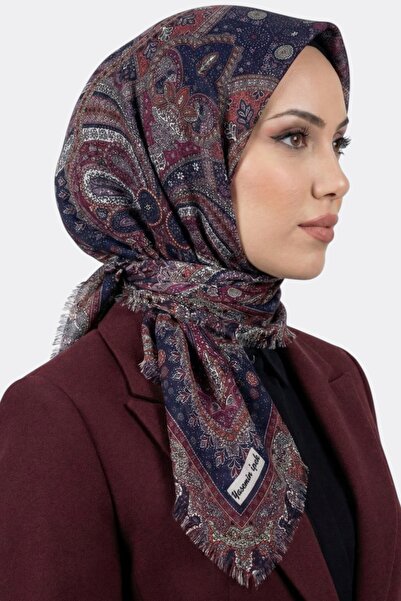 hadiora Women's Navy Blue Ethnic Patterned Flared Scarf