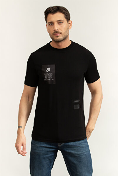 Karl Lagerfeld Erkek Bisiklet Yaka T-Shirt Siyah