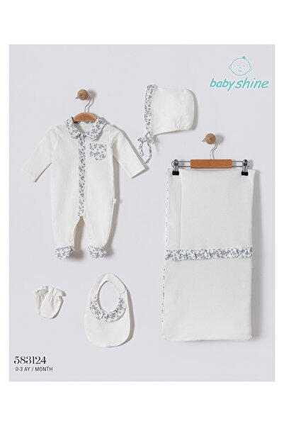 Baby shine طقم استقبال مولود تركي فاخر قطني100% للجنسين - 5 قطع - 3124