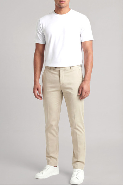 BOSS Men's Regular Waist Side Button Closure Long Regular Fit Beige Trousers