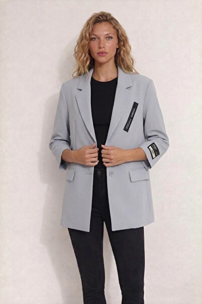 WHİTE DİAMOND Women's Two-Button Collar Detailed Blazer Jacket Gray