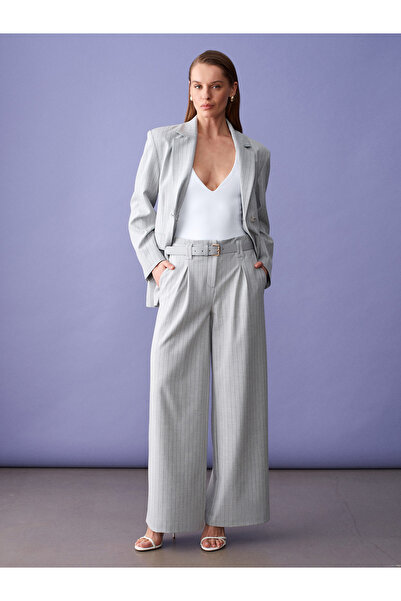 Dilvin 72682 Παντελόνι με ζώνη και πιέτες-Γκρι