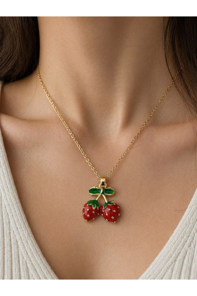 Yuchicly Red Green Cherry Pattern Quality Steel Necklace Option