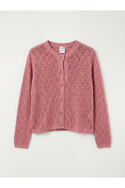 LC Waikiki Cardigan tricotat pentru fete, cu guler rotund și model perforat