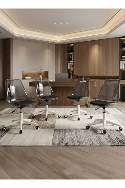 Taimi Set of 4-Ergonomic 360° Swivel Adjustable Height Chair, Black Padded, w...