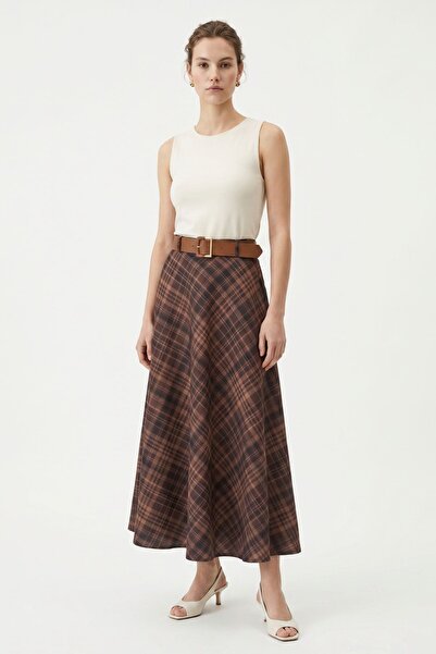 Rays Σκούρα καφέ φούστα με σχέδιο και ζώνη 1344