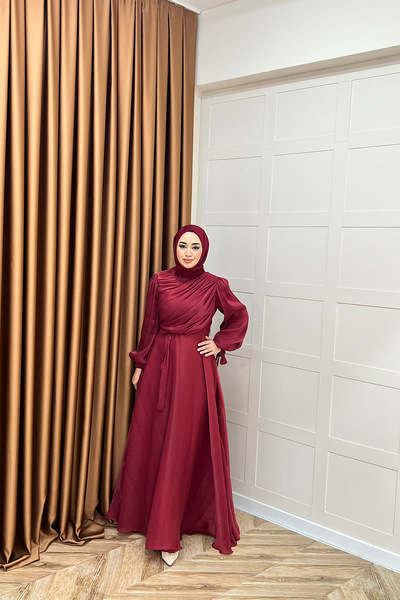 Stilife Βραδινό φόρεμα με ντραπέ στο στήθος, μπορντό