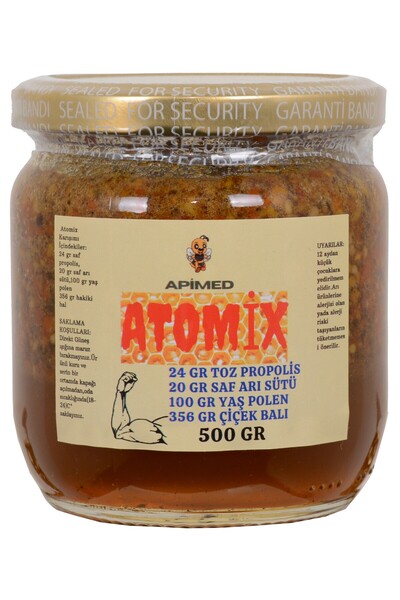 APİMED New Atomix Honey Mix 500g |   Royal Jelly + Propolis + Fresh Bee Polle...