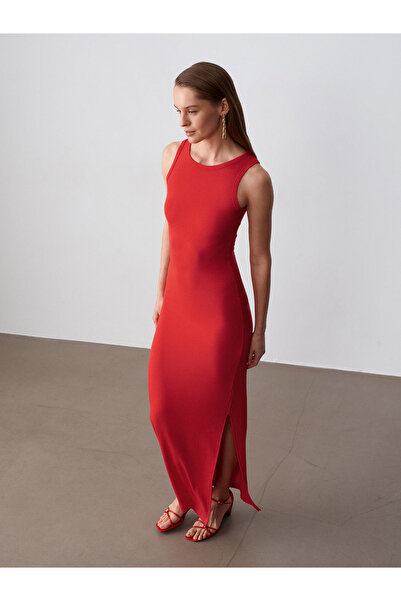 Dilvin 91652 Φόρεμα μίντι με κορδόνια-Κόκκινο