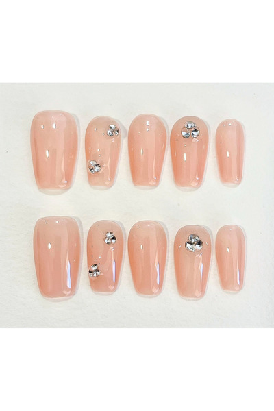 Nailvana (Μεσαίο) Χειροποίητα Αυτοκόλλητα Νύχια σε Απόχρωση Nude με Κρυστάλλι...