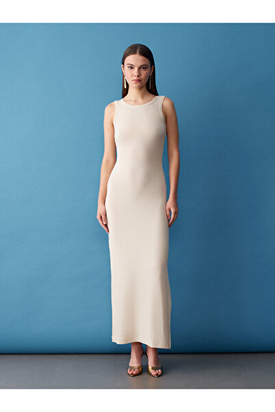 Dilvin 91652 Φόρεμα μίντι με κορδόνια-Πέτρινο