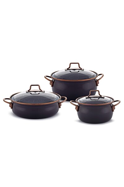 Bonera Enamel Vintage Casserole 6-Piece Cookware Set 16-20-22 cm - Granite Inner Coating