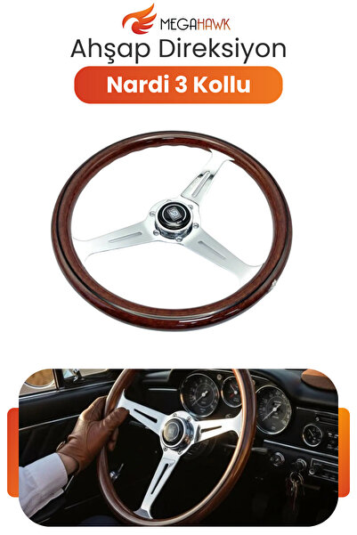 MEGAHAWK Universal Nardi Ahşap Direksiyon Spor Direksiyon 3 Kollu Klasik Tasa...