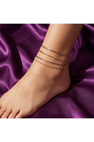 Aurelle Minimalist Gold Anklet for Women Adjustable Layered Simple Fashion Je...