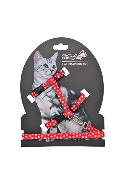 Pet Tag Art مجموعة طوق صدر للقطط قابل للتعديل من بيتاجارت باللون الأحمر والأب...