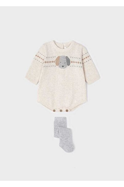MAYORAL Newborn Knitwear Jumpsuit and Pantyhose Set - Milk