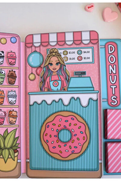JACA Kes-Yapıştır-Oyna Bebek Giydirme ve Donut Dükkan İşletme Oyunu