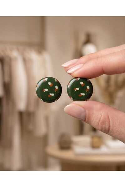 Dodemert Home Green Spotted Round Polymer Clay & Epoxy Handmade Nail Earrings
