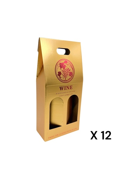 AFO Σετ 12 χάρτινων κουτιών για μπουκάλια κρασιού με δύο παράθυρα, κόκκινο χρυσό