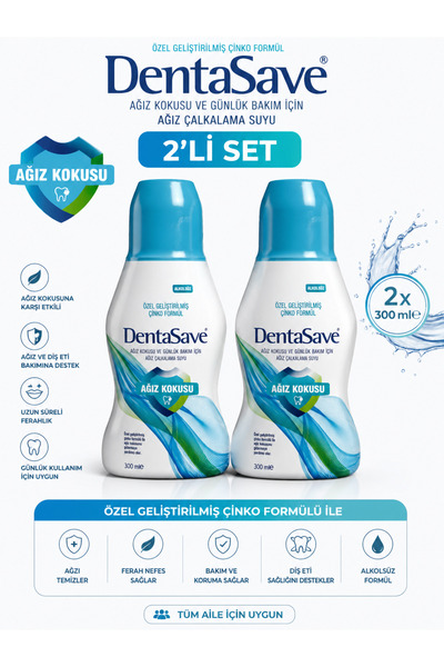 Dentasave Ağız Çalkalama Suyu Çinko Formül Ağız Kokusu Karşıtı 300 ml 2li Set