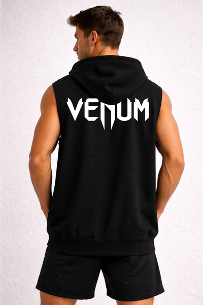 ZAVIXO Erkek siyah Gri Kolsuz Kapüşonlu Fermuarlı Spor Sweatshirt Yelek