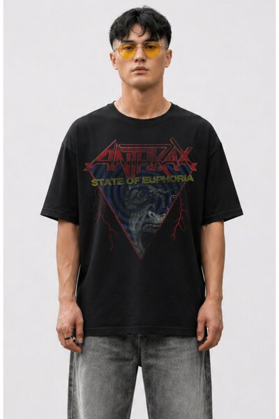 Fuddy Moda Μπλουζάκι Unisex Oversize με στάμπα Anthrax State Of Euphoria με θ...