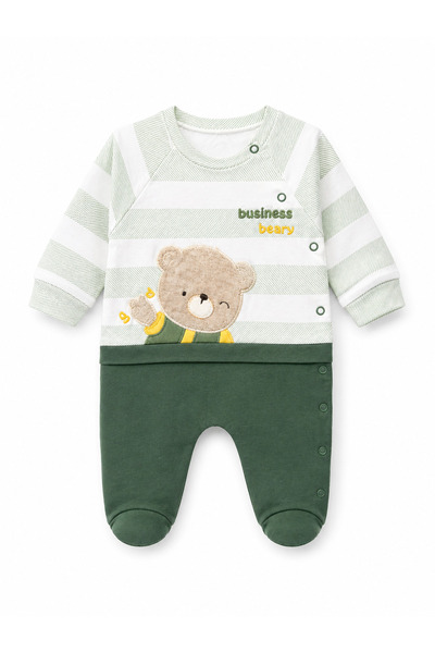 NiLi Striped Cotton Jumpsuit with Baby Teddy Bear Figure