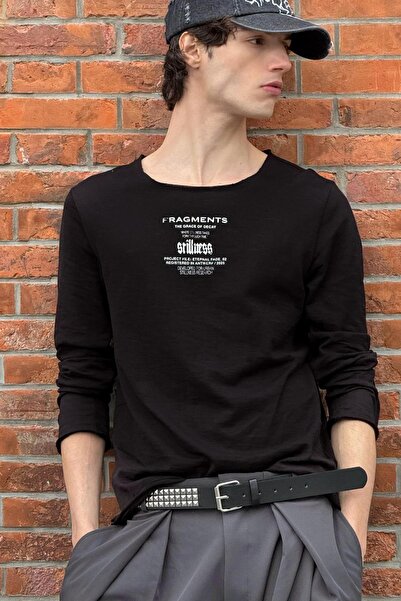 Bershka Uzun kollu slim fit baskılı tişört