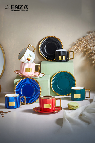 Empressco Colorful 6-Piece Porcelain Coffee Cup Set, 90 Ml, Stylish and Elega...