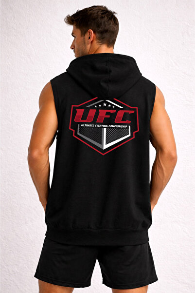 ZAVIXO Erkek Siyah Gri Kolsuz Kapüşonlu Fermuarlı Sweatshirt Spor Yelek