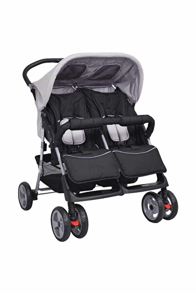 vidaxl Δίδυμο Καρότσι Μωρών Γκρι και Μαύρο Ατσάλινο 10110