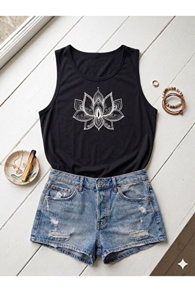 FAVORİST Γυναικείο μπλουζάκι με στάμπα LOTUS (με ανοιχτούς ώμους) σε στενή γρ...