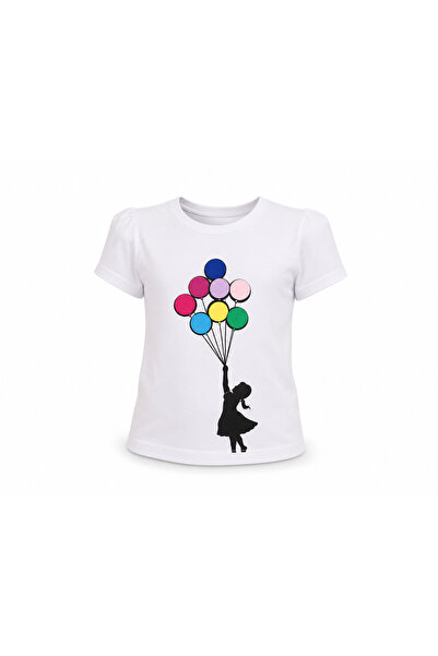 HER ŞEY NOTA www.herseynota.com Tricou alb cu imprimeu cu baloane pentru fete...