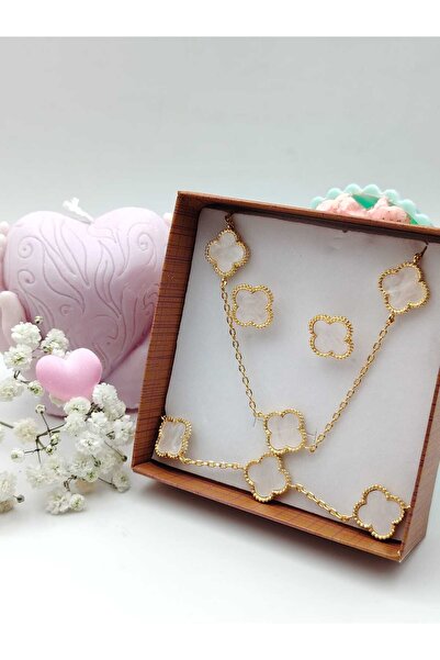 NN Set "White Trifoi" complet, placat cu aur de 14k