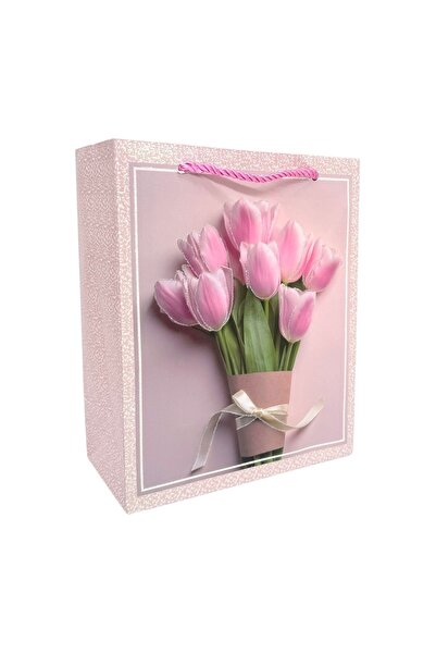 AFO Set 12 Pungi Cadou Lalele cu Glitter Roz Pal 18x23x10