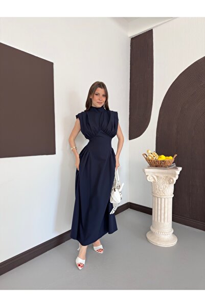 Ekim Store Φόρεμα μάξι πριγκίπισσας με πιέτες και κορδόνι στη μέση