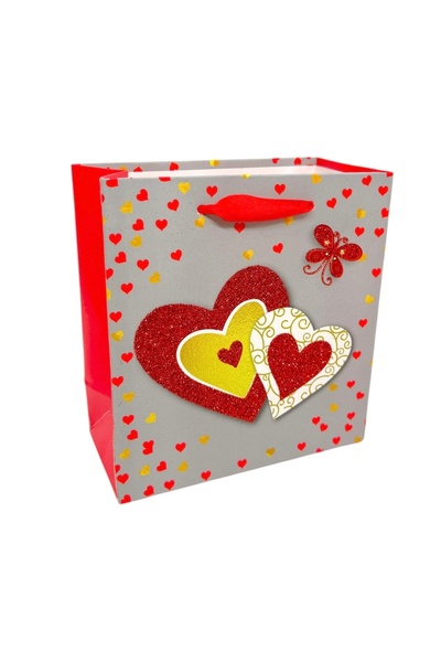 AFO Set of 12 Gift Bags Hearts with Glitter 14x15x7cm