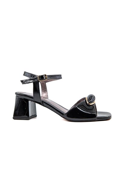 MİSS PARK MODA 08 k1007 Μαύρα λουστρίνια γυναικεία παπούτσια με τακούνι