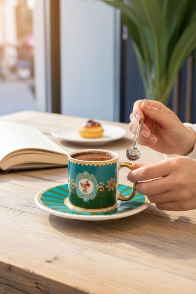 Onedekor 6'lı Royal Green Sohoo Bird Kahve Fincanı