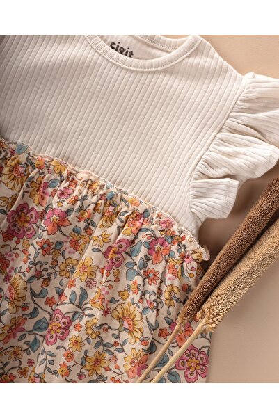 Cigit Φόρεμα με διακόσμηση από μουσελίνα, για 1-8 ετών, ανοιχτό μπεζ