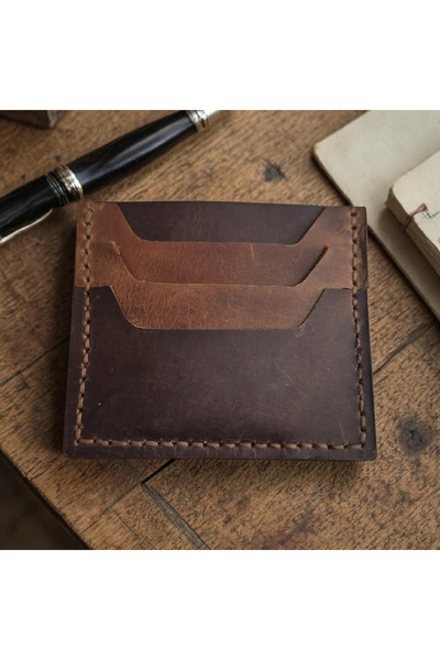 MelAlp Genuine Crazy Leather Double-Sided Card Holder Handmade