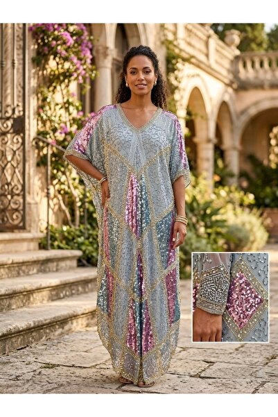 Rabiossa Kadın İşlemeli Lüks Kaftan Elbise