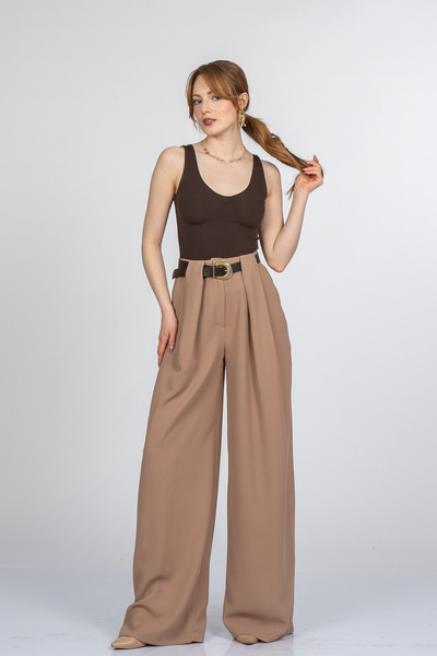 MissVina Παντελόνι Bellara με φαρδιά πιέτες και ψηλόμεση μέση με ζώνη