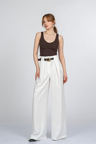 MissVina Παντελόνι Bellara με φαρδιά πιέτες και ψηλόμεση μέση με ζώνη