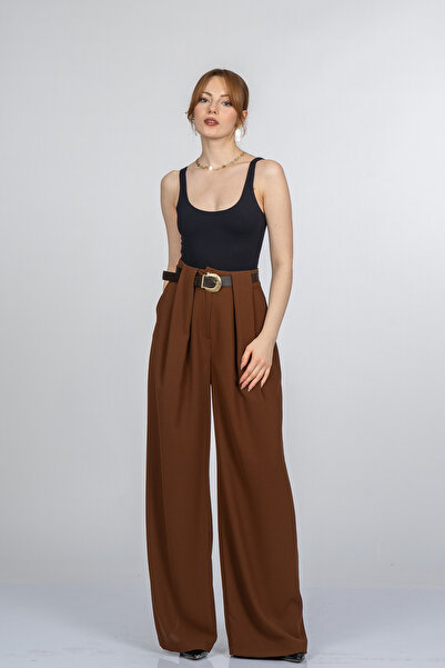 MissVina Παντελόνι Bellara με φαρδιά πιέτες και ψηλόμεση μέση με ζώνη