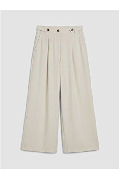 LC Waikiki Beige Loose Fit Women's Pleated Fabric Trousers